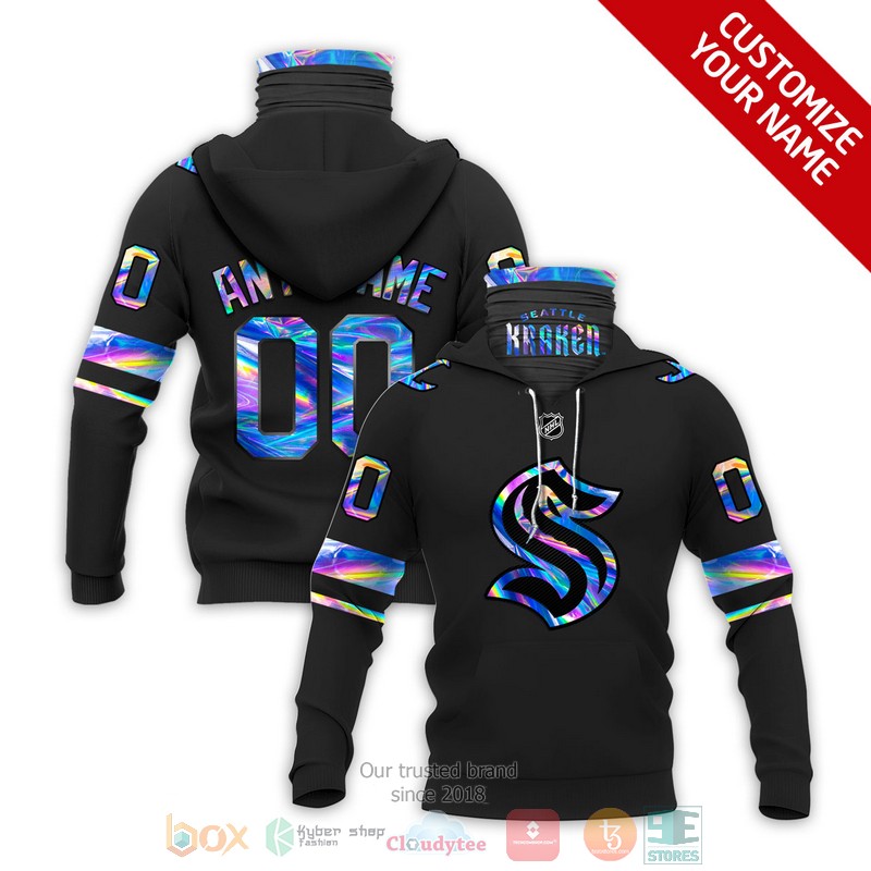 Personalized Seattle Kraken NHL custom black hoodie mask