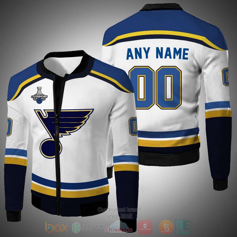 Personalized St Louis Blues NHL white custom 3D Bomber Jacket 2 Personalized St Louis Blues NHL white custom Bomber Jacket 1