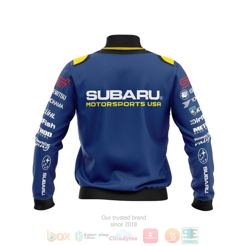 Personalized Subaru Motorsports USA blue custom 3D Bomber Jacket 2 Personalized Subaru Motorsports USA blue custom Bomber Jacket 1