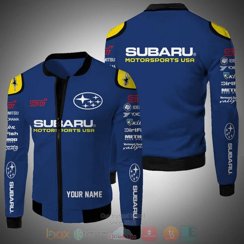 Personalized Subaru Motorsports USA custom 3D Bomber Jacket 2 Personalized Subaru Motorsports USA custom Bomber Jacket 1