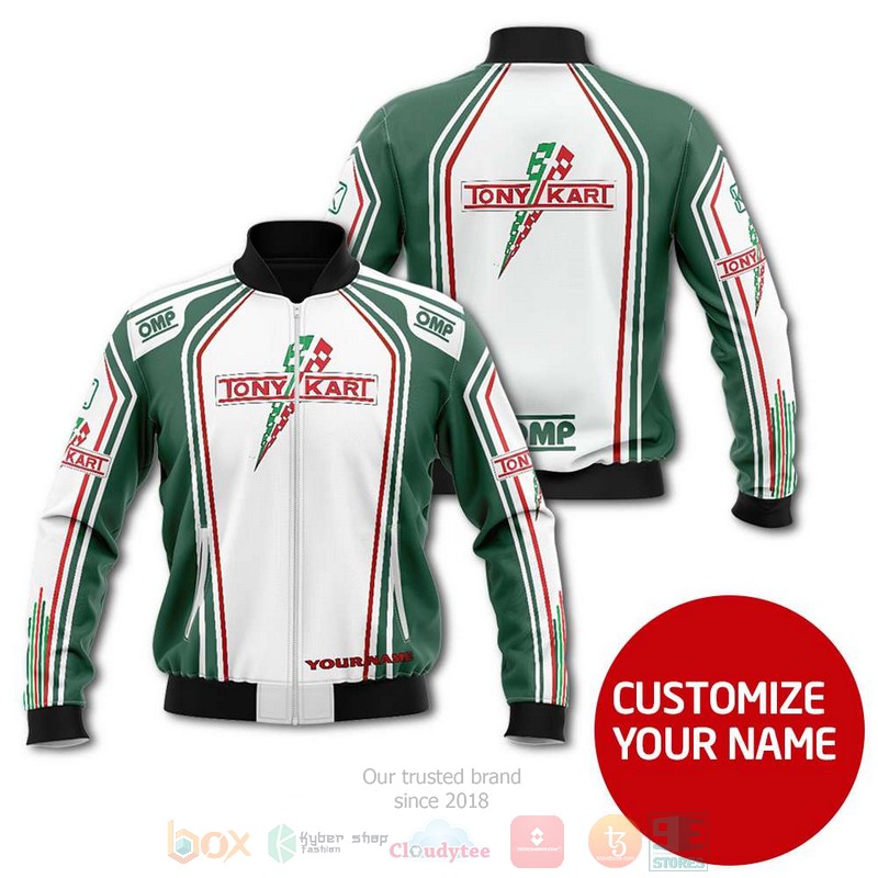 Personalized Tony Kart Racing Team white dark green custom Bomber Jacket