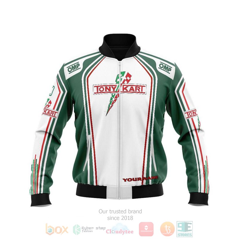 Personalized Tony Kart Racing Team white dark green custom Bomber Jacket 1 2