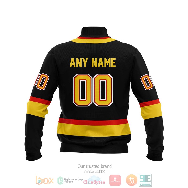 HOT Vancouver Canucks NHL Personalized custom black bomber jacket 2 Personalized Vancouver Canucks NHL custom black bomber jacket 1