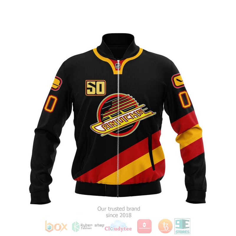 HOT Vancouver Canucks NHL Personalized custom black red yellow bomber jacket 3 Personalized Vancouver Canucks NHL custom black red yellow bomber jacket 1 2