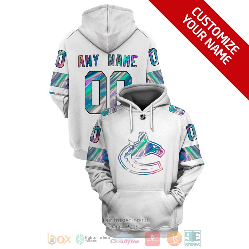 Vancouver Canucks NHL custom Personalized white 3D hoodie, shirt 16 Personalized Vancouver Canucks NHL custom white 3D shirt hoodie