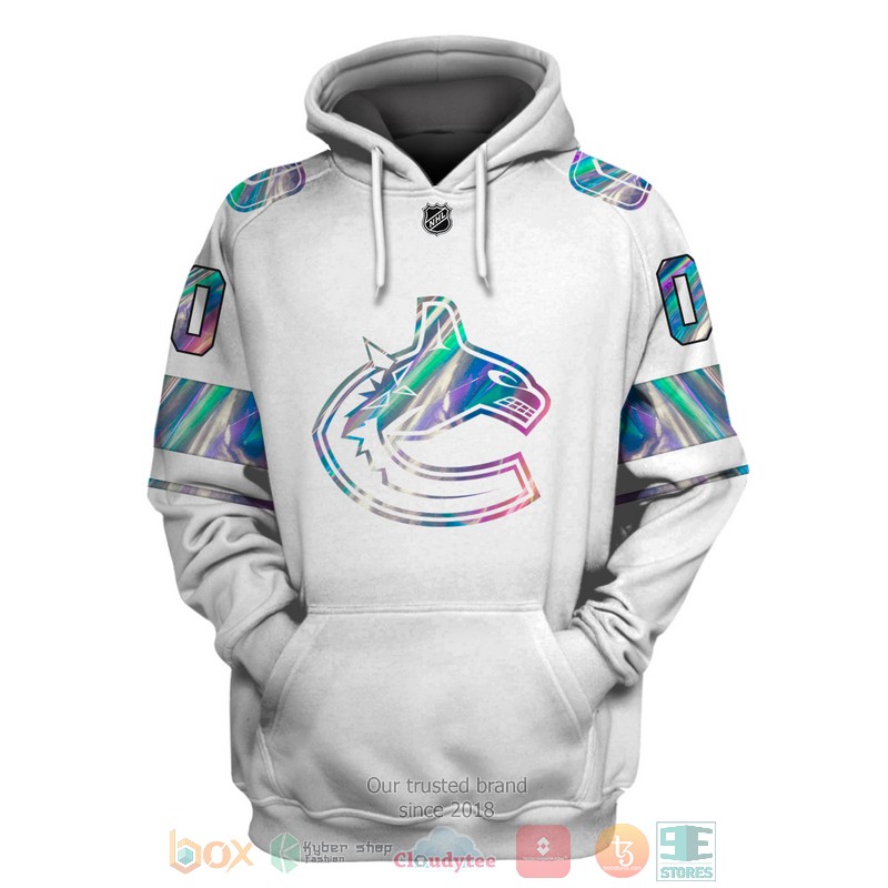 Vancouver Canucks NHL custom Personalized white 3D hoodie, shirt 3 Personalized Vancouver Canucks NHL custom white 3D shirt hoodie 1 2