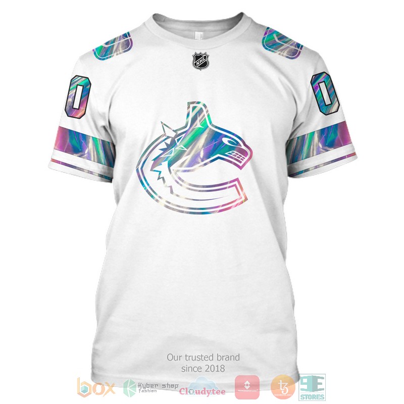 Vancouver Canucks NHL custom Personalized white 3D hoodie, shirt 7 Personalized Vancouver Canucks NHL custom white 3D shirt hoodie 1 2 3 4 5 6