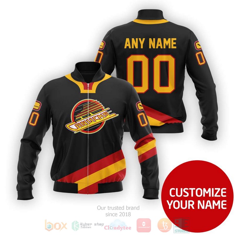 Personalized Vancouver Canucks black orange NHL custom Bomber Jacket