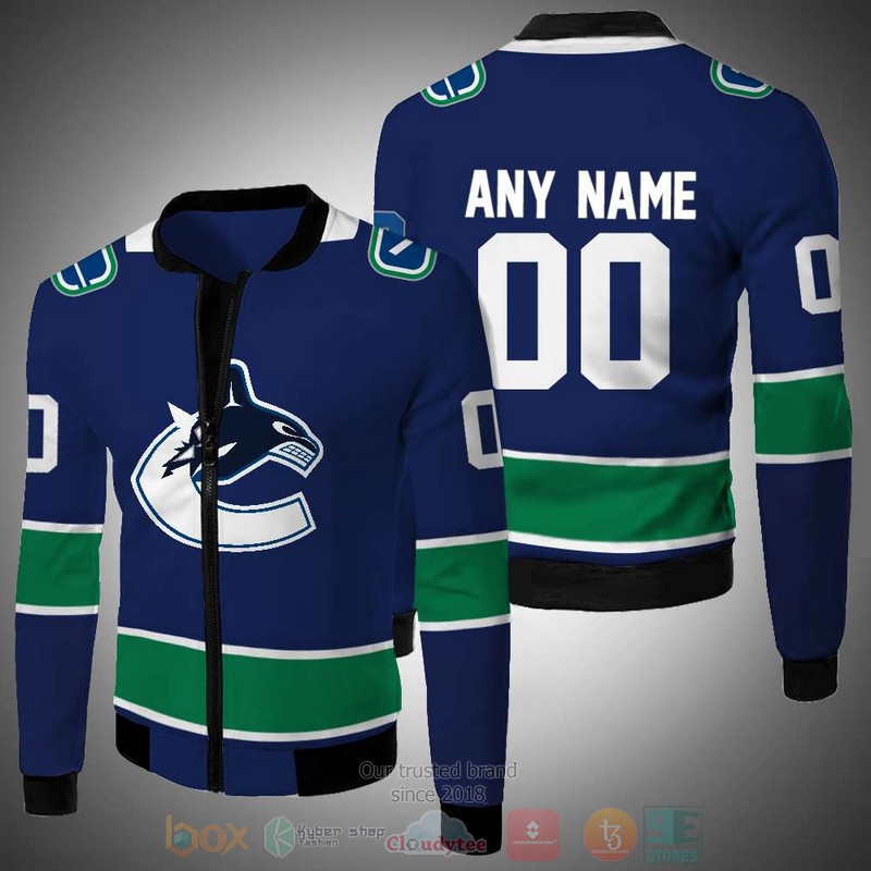 Personalized Vancouver Canucks blue green NHL custom 3D Bomber Jacket 2 Personalized Vancouver Canucks blue green NHL custom Bomber Jacket 1