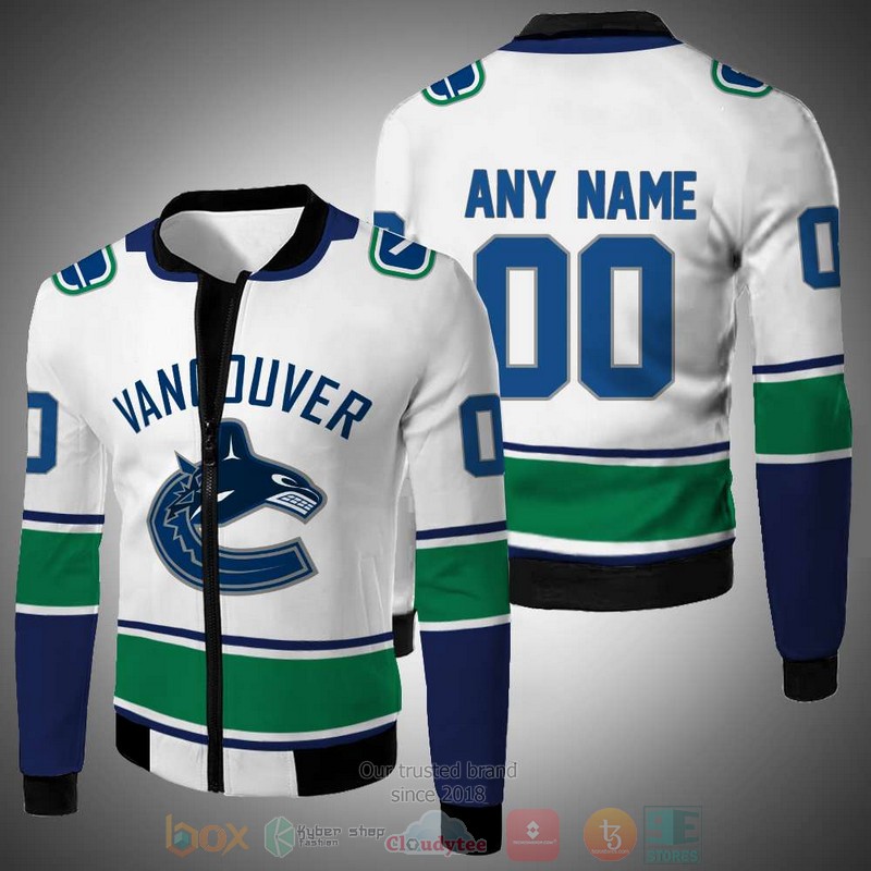 Personalized Vancouver Canucks white green blue NHL custom 3D Bomber Jacket 2 Personalized Vancouver Canucks white green blue NHL custom Bomber Jacket 1