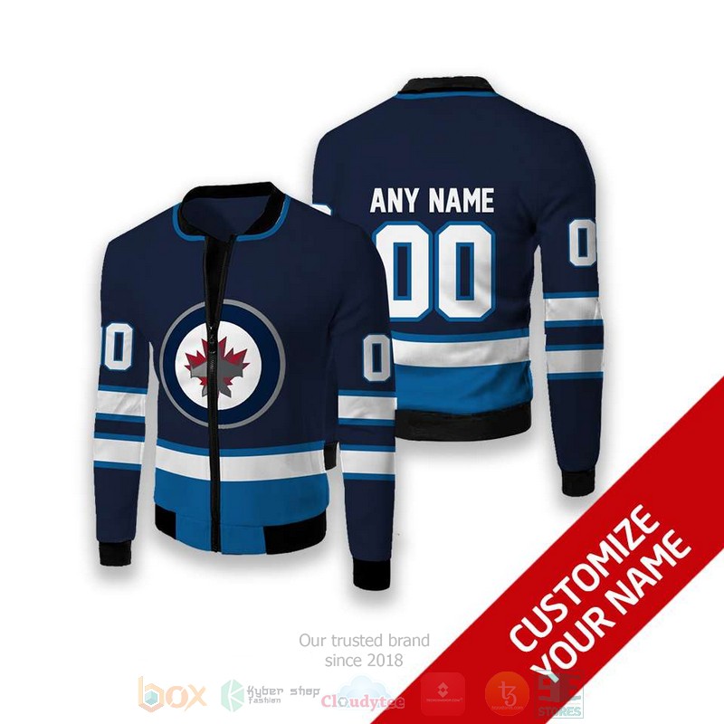 Personalized Winnipeg Jets blue NHL custom 3D Bomber Jacket 1 Personalized Winnipeg Jets blue NHL custom Bomber Jacket
