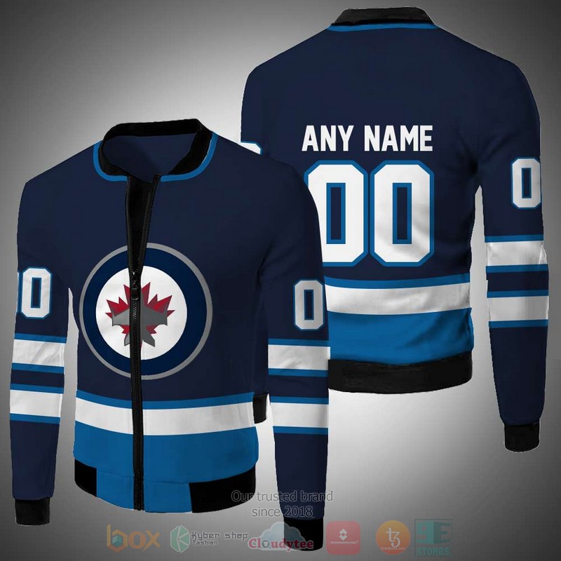 Personalized Winnipeg Jets blue NHL custom 3D Bomber Jacket 2 Personalized Winnipeg Jets blue NHL custom Bomber Jacket 1