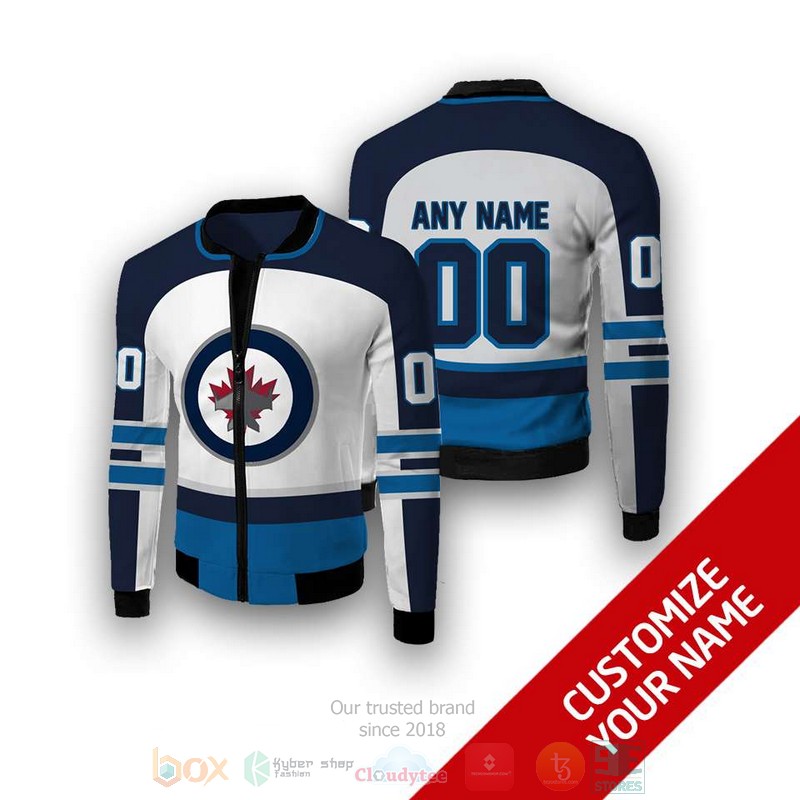 Personalized Winnipeg Jets white blue NHL custom 3D Bomber Jacket 4 Personalized Winnipeg Jets white blue NHL custom Bomber Jacket