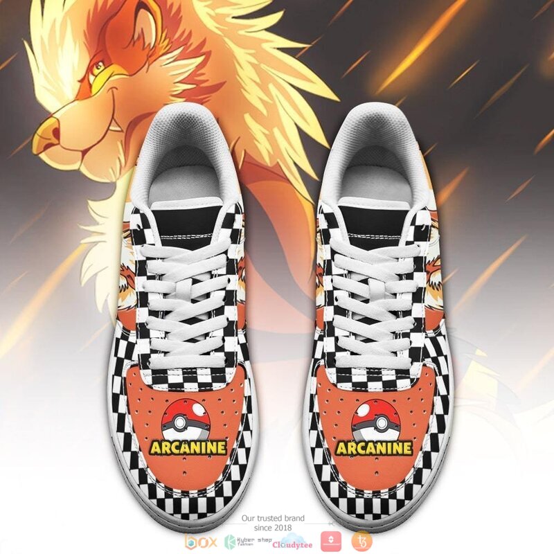 Poke Arcanine Checkerboard Pokemon Nike Air Force Sneaker 2 Poke Arcanine Checkerboard Pokemon Nike Air Force shoes 1