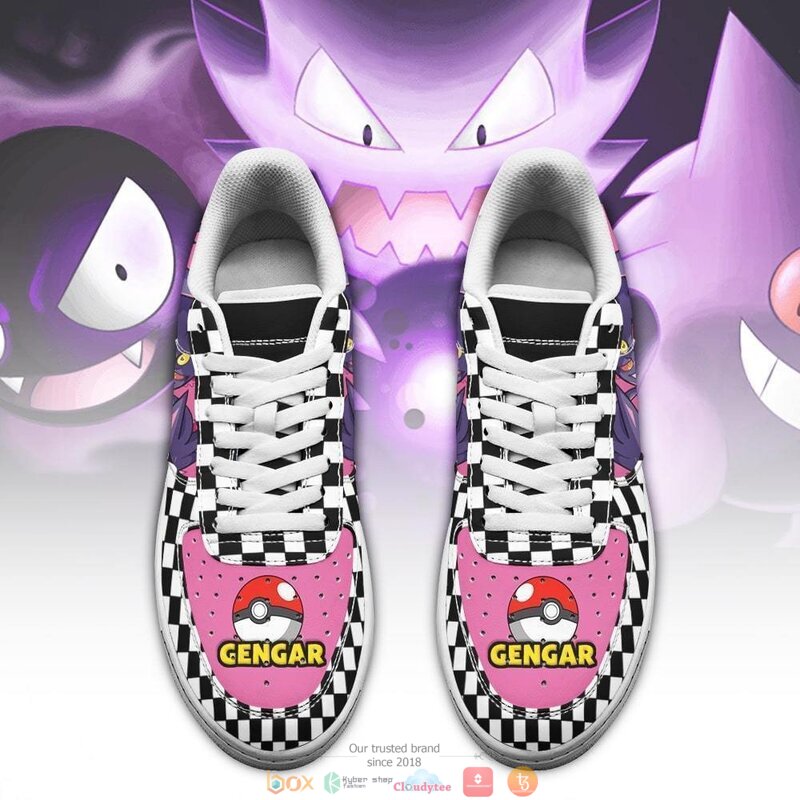 Poke Gengar Checkerboard Pokemon Nike Air Force Sneaker 2 Poke Gengar Checkerboard Pokemon Nike Air Force shoes 1