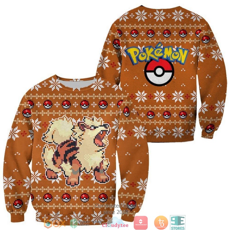 Pokemon Arcanine Xmas 3d shirt hoodie