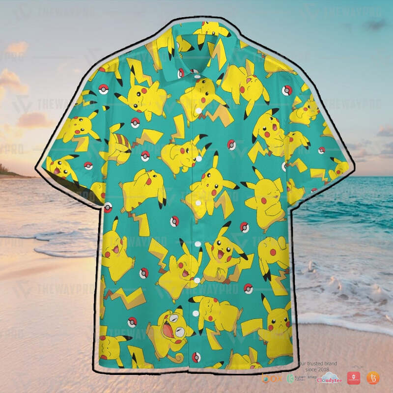 Pokemon Pikachu Chibi Cyan Hawaiian shirt