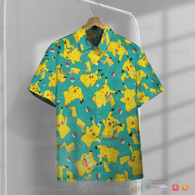 Pokemon Pikachu Chibi Cyan Hawaiian shirt 2 Pokemon Pikachu Chibi Cyan Hawaiian shirt 1