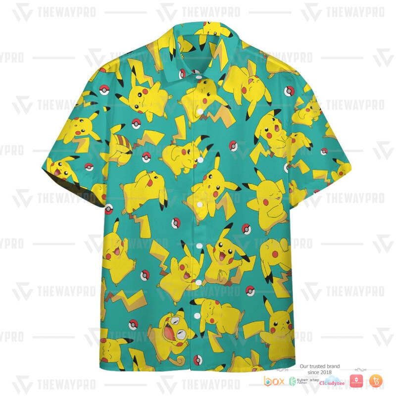Pokemon Pikachu Chibi Cyan Hawaiian shirt 3 Pokemon Pikachu Chibi Cyan Hawaiian shirt 1 2