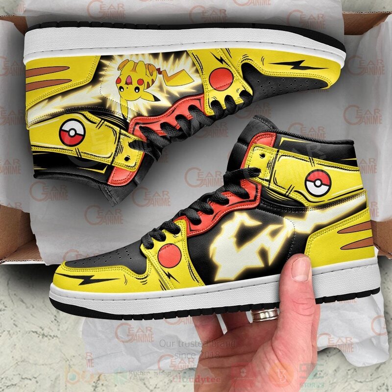Pokemon Pikachu Thunderbolt Custom Anime Air Jordan High Top Shoes 1