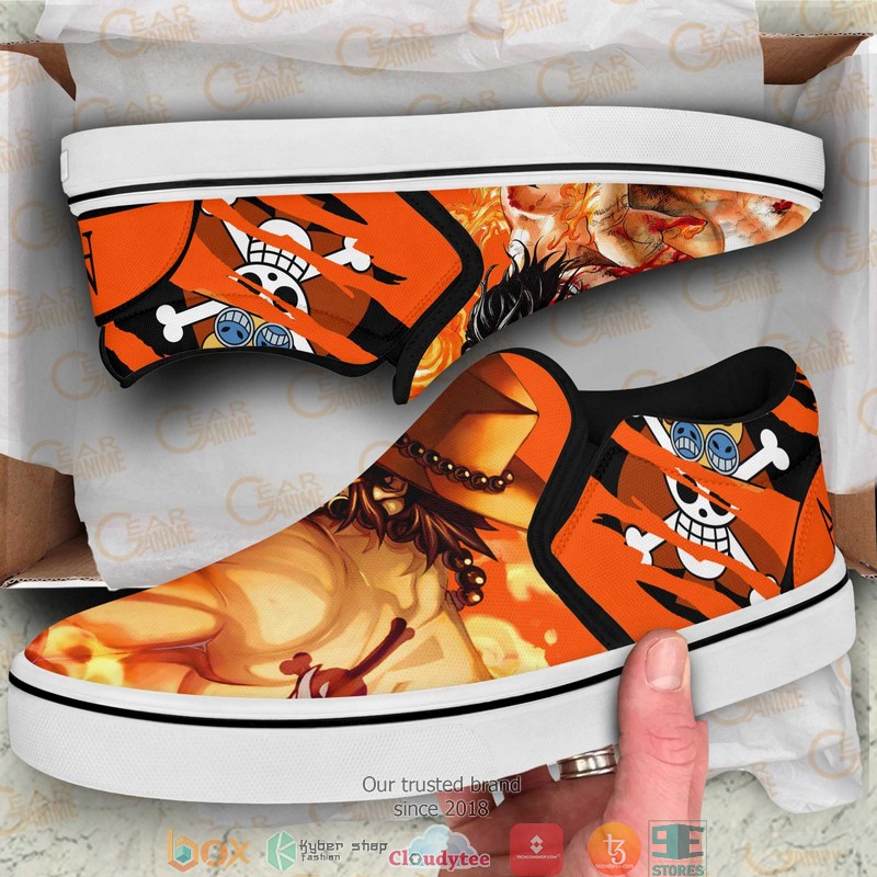Portgas D Ace One Piece Anime Slip On Sneakers Shoes 3 Portgas D Ace One Piece Anime Slip On Sneakers Shoes 1 2