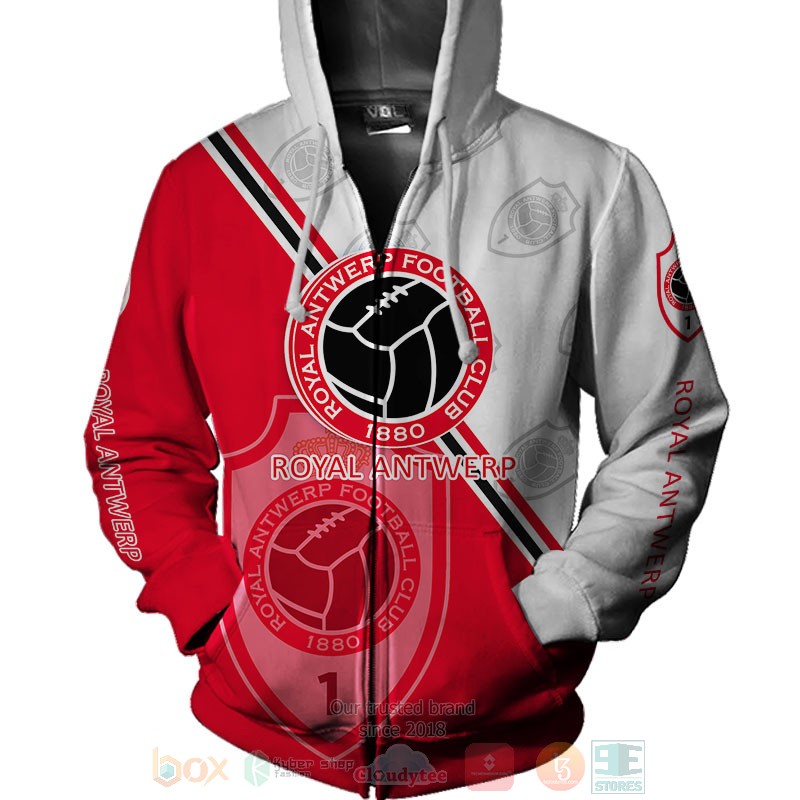 Royal Antwerp red white shirt, hoodie 3 Royal Antwerp red white 3D shirt hoodie 1 2