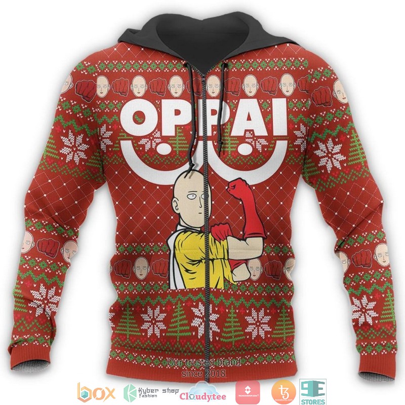 Saitama Oppai One Punch Man Anime Xmas 3d shirt hoodie 1 2 3 4 5 6