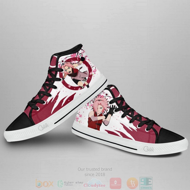 Sakura Haruno Naruto Anime Japan Style Canvas High Top Sneaker Shoes 3 Sakura Haruno Naruto Anime Japan Style Canvas High Top Shoes 1 2