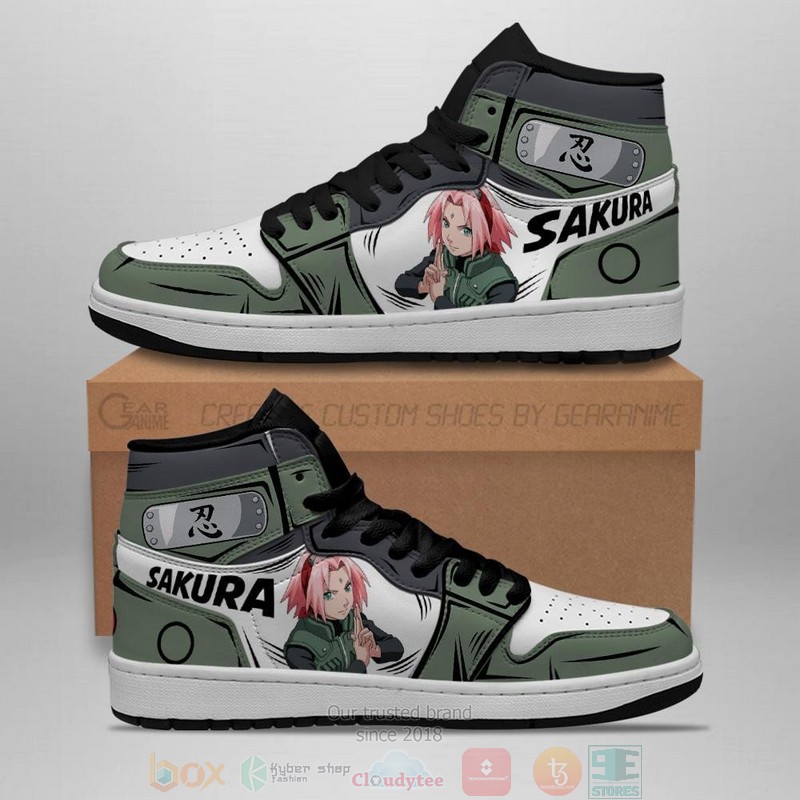 Sakura Haruno Uniform Costume Anime Air Jordan High Top Sneaker Shoes 2 Sakura Haruno Uniform Costume Anime Air Jordan High Top Shoes 1