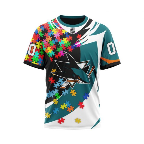 San Jose Sharks Autism Awareness Personalized NHL Cyan 3d shirt hoodie 1 2 3 4 5