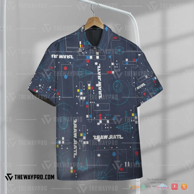 Star Wars Navy Hawaiian shirt, short 4 Star Wars Navy Hawaiian shirt short 1 2 3