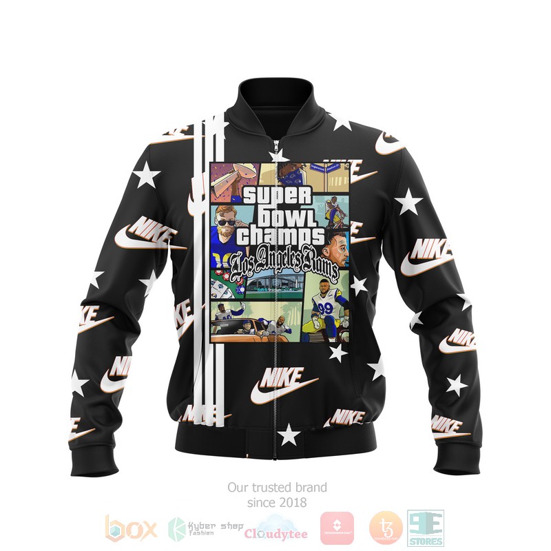 Super Bowl Champs Los Angeles Rams Nike 3D Bomber Jacket 3 Super Bowl Champs Los Angeles Rams Nike Bomber Jacket 1 2
