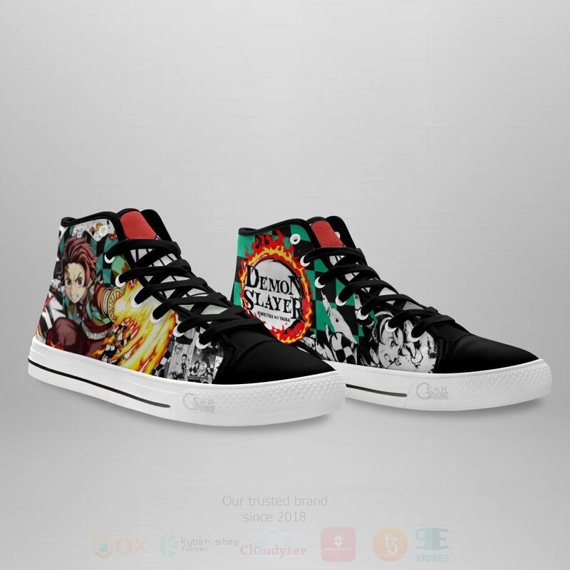 Tanjiro Fire Custom Anime Demon Slayer High Top Shoes 1