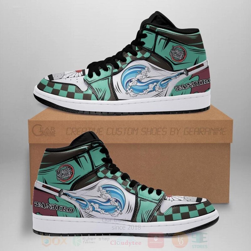 Tanjiro Kamado Custom Water Breathing Anime Demon Slayer Leather Air Jordan High Top Shoes 1