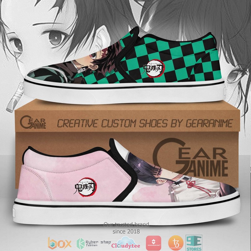Tanjiro and Kanao Demon Slayer Anime Slip On Sneakers Shoes 1