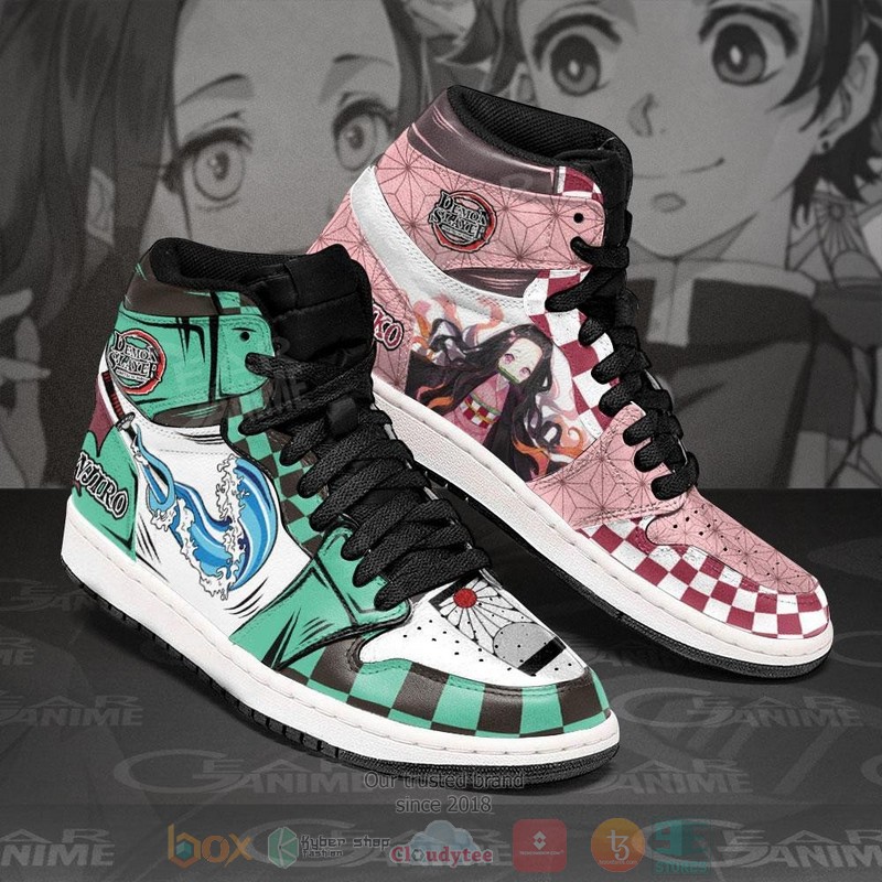 Tanjiro and Nezuko Demon Slayer Anime pink green Air Jordan high top Sneaker Shoes 2 Tanjiro and Nezuko Demon Slayer Anime pink green Air Jordan high top shoes 1