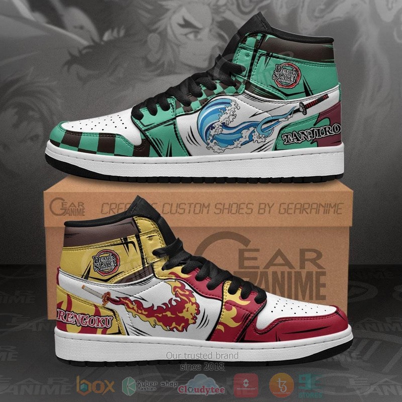 Tanjiro and Rengoku Breathing Demon Slayer Anime Air Jordan high top shoes