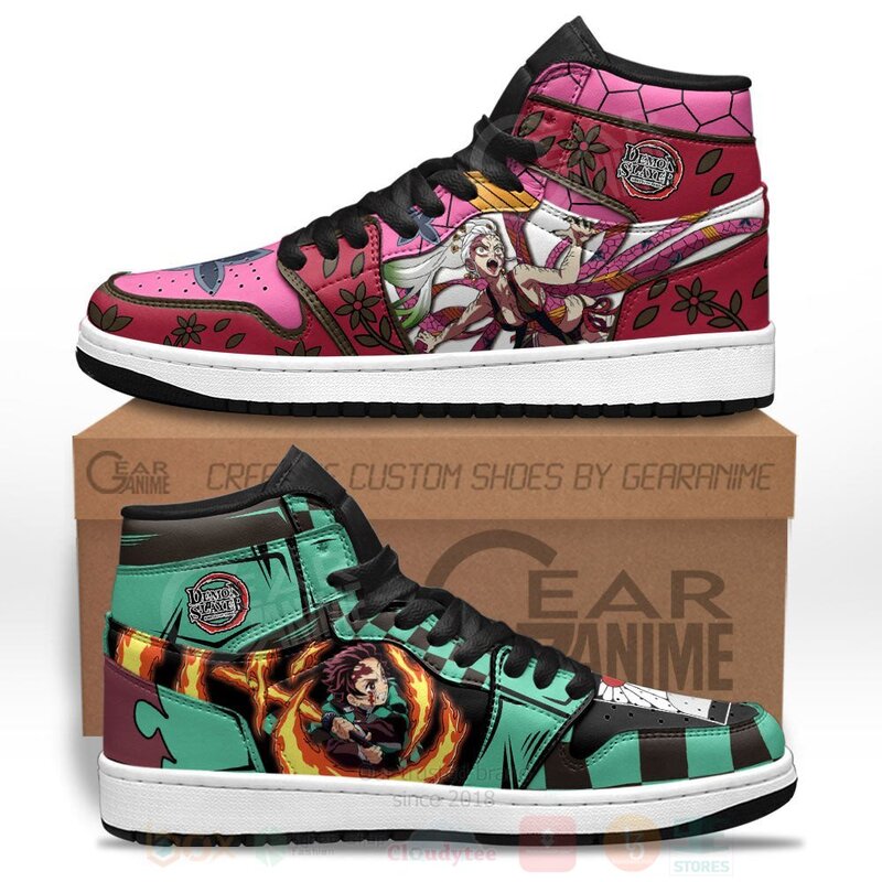 Tanjiros Bloodied Rage vs Daki Custom Demon Slayer Anime Air Jordan High Top Shoes