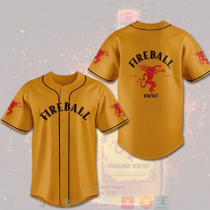 HOT Fireball Cinnamon Whisky Baseball Jersey 1 Fireball Cinnamon Whisky Baseball Jersey
