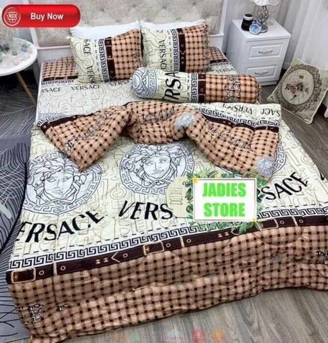 Versace White Khaki Cutes Bedding Set