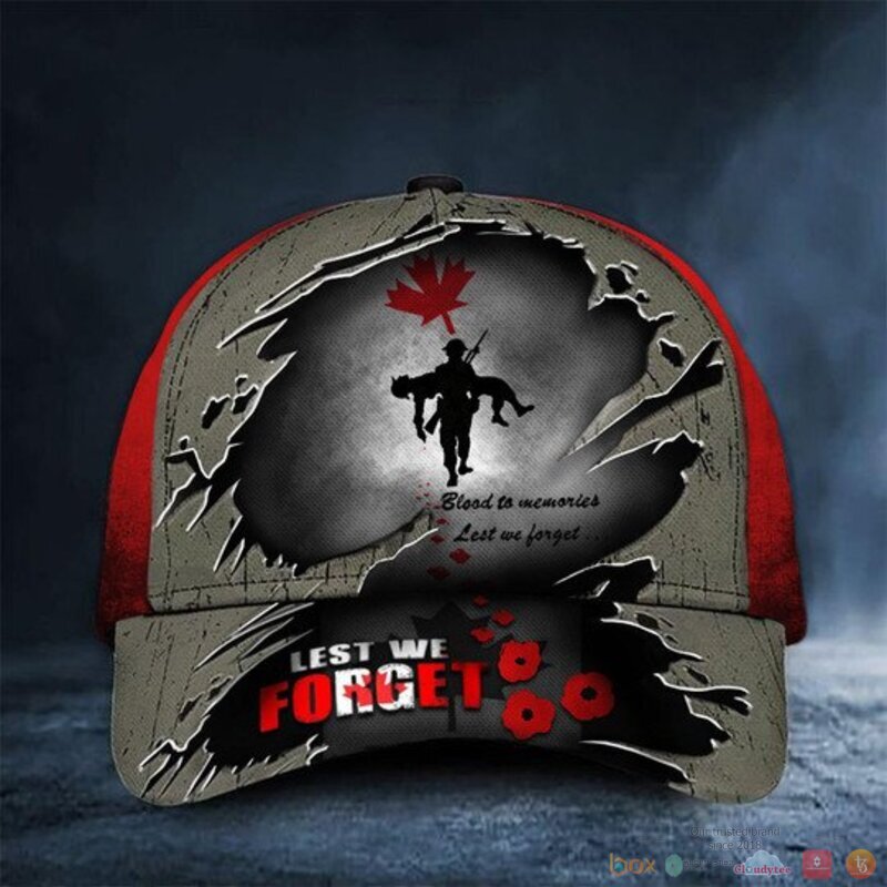 Veteran Poppy Blood To Memories Lest We Forget Canada Flag Cap