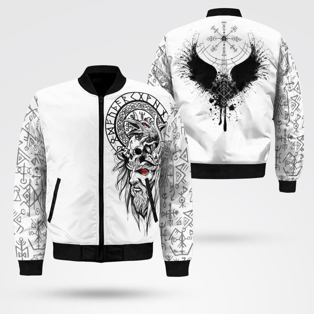 Viking Odin and Raven In Back Bomber Jacket