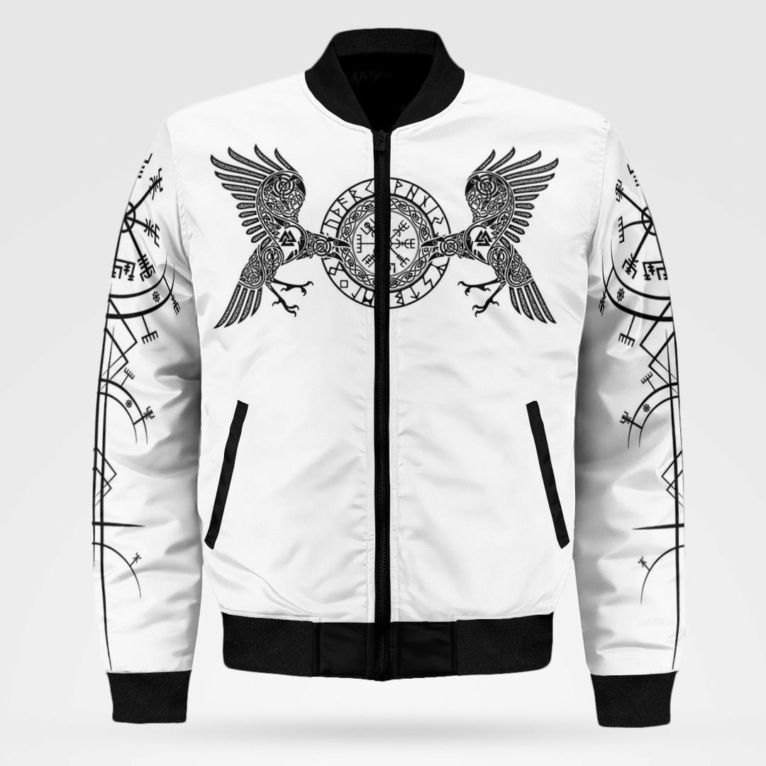 BEST Viking Raven With Symbol PU Leather 3D Bomber Jacket 2 Viking Raven With Symbol Bomber Jacket 1