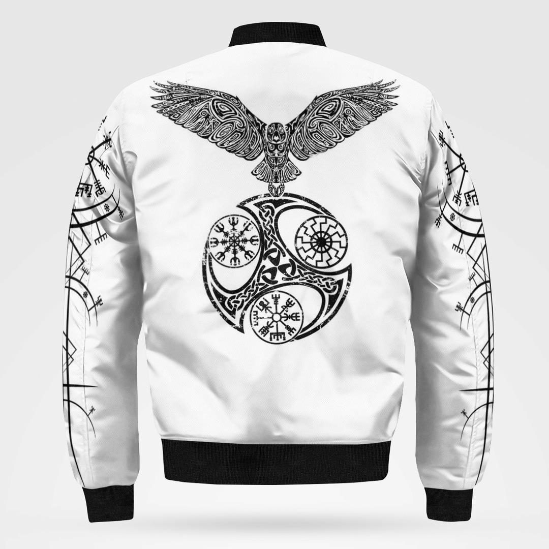 BEST Viking Raven With Symbol PU Leather 3D Bomber Jacket 3 Viking Raven With Symbol Bomber Jacket 1 2