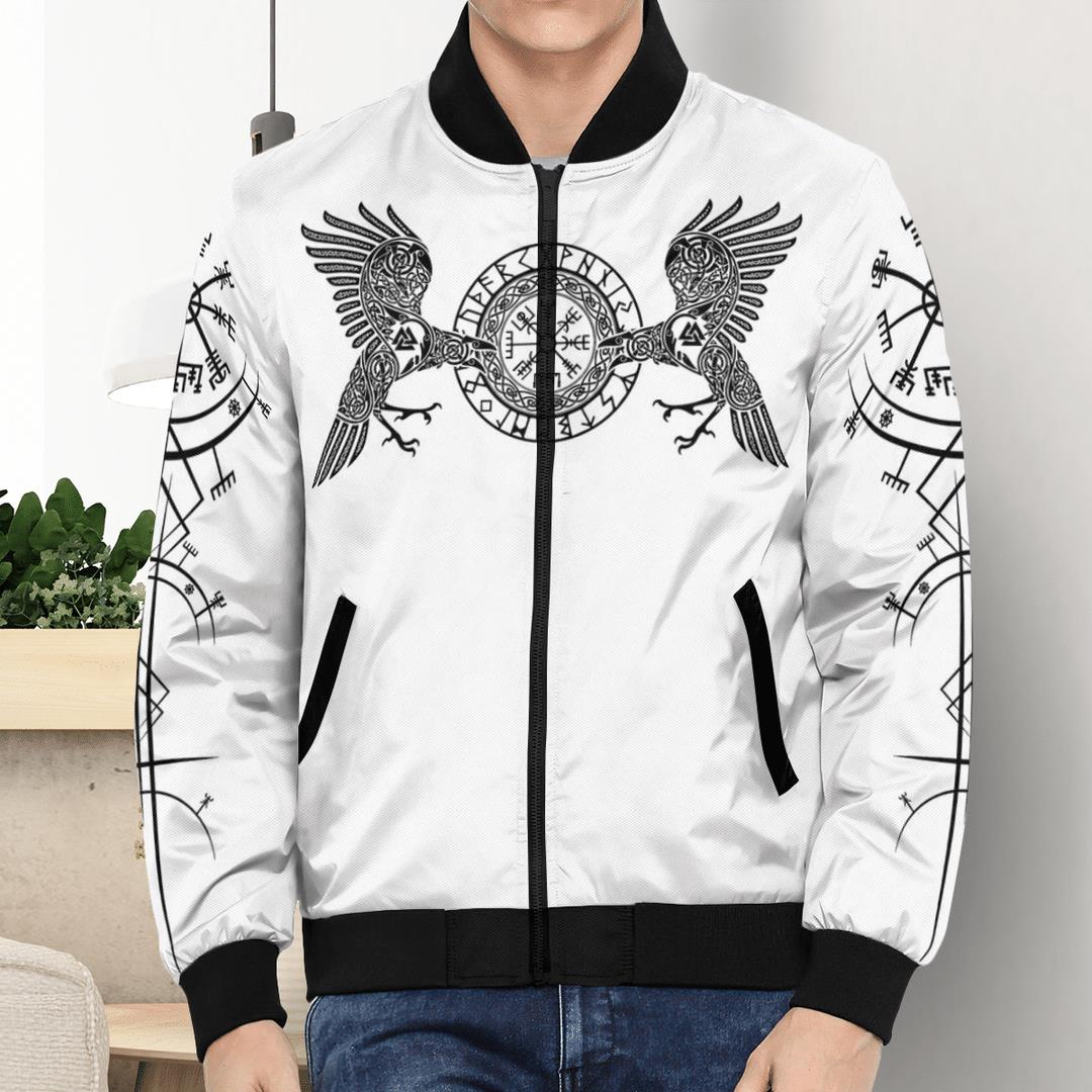 BEST Viking Raven With Symbol PU Leather 3D Bomber Jacket 4 Viking Raven With Symbol Bomber Jacket 1 2 3