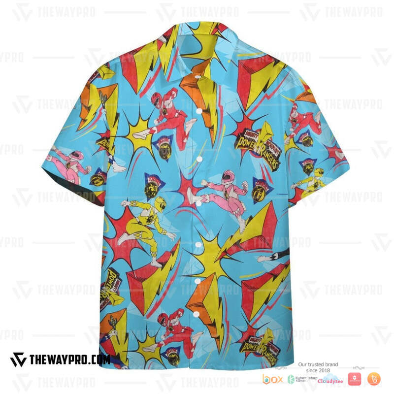 Vintage Mighty Morphin Power Rangers Hawaiian shirt, short 2 Vintage Mighty Morphin Power Rangers Hawaiian shirt short 1