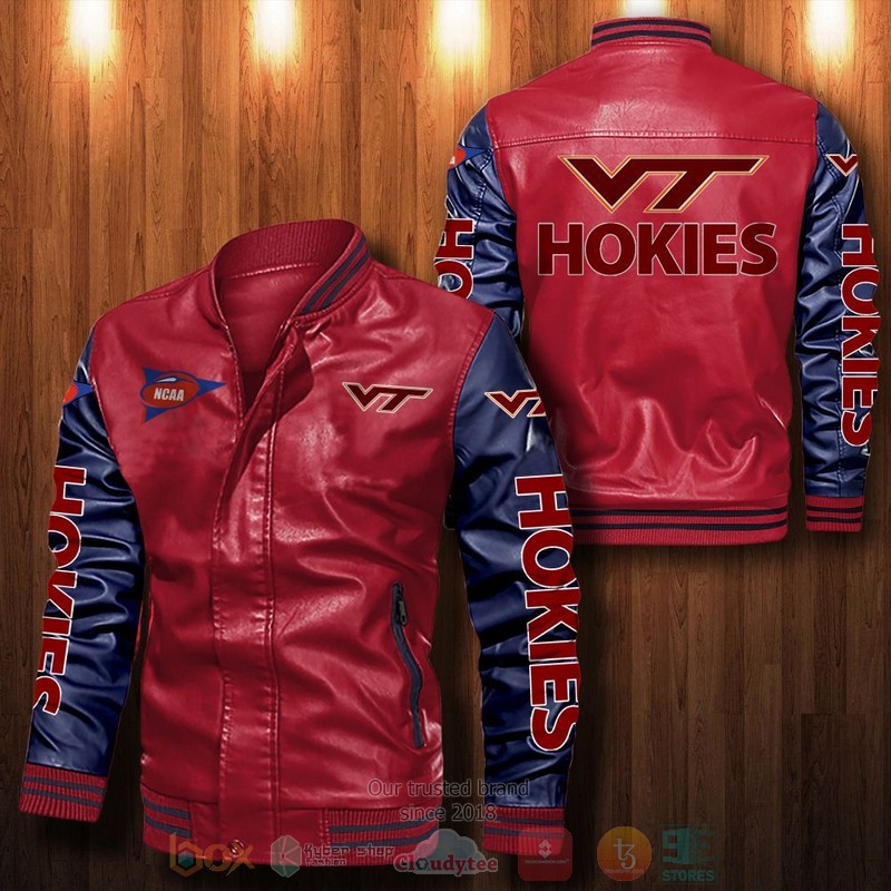 Virginia Tech Hokies NCAA Leather Bomber Jacket 5 Virginia Tech Hokies Leather Bomber Jacket 1 2 3 4
