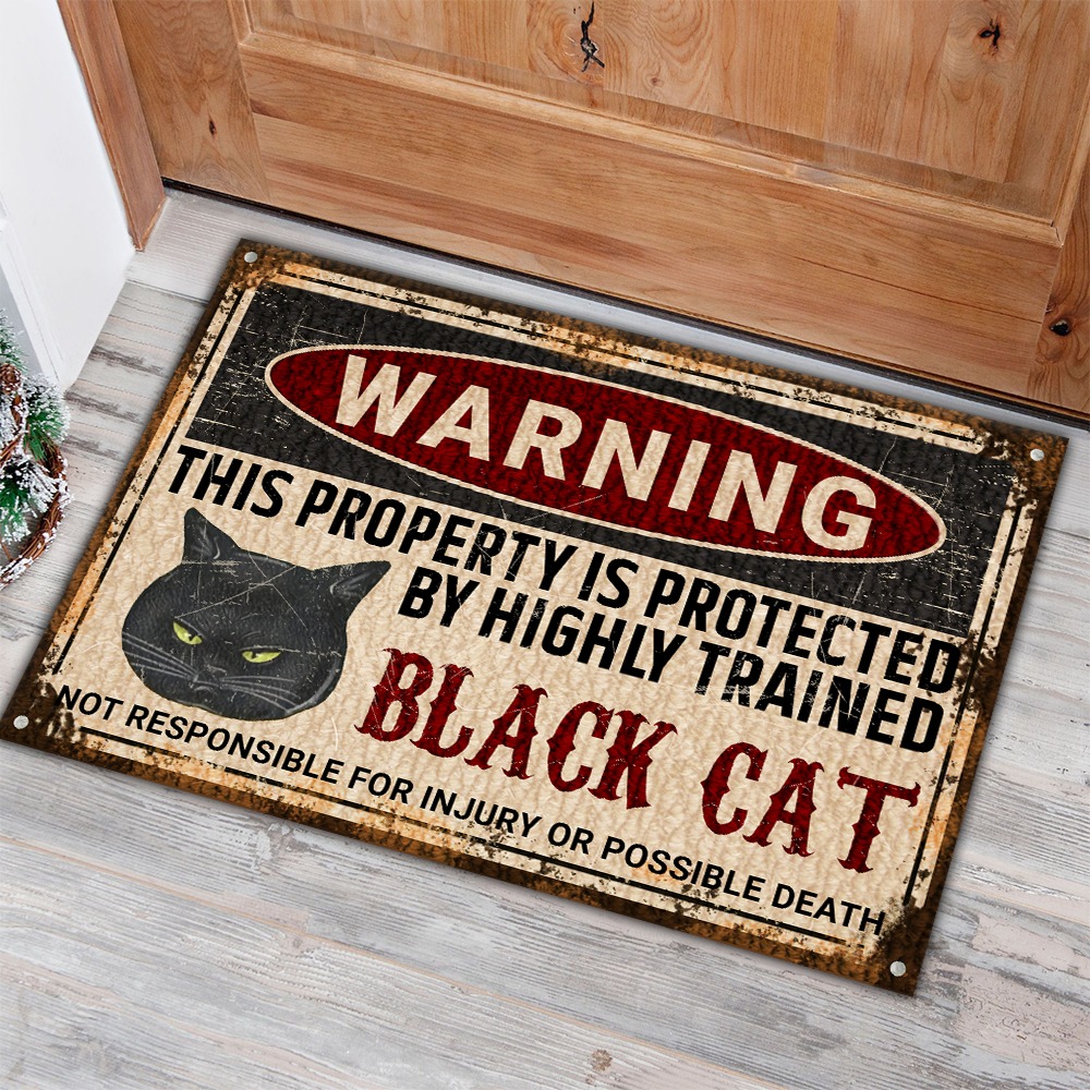 Warning this property is protected by highly trained black cat doormat 2 Warning this property is protected by highly trained black cat doormat