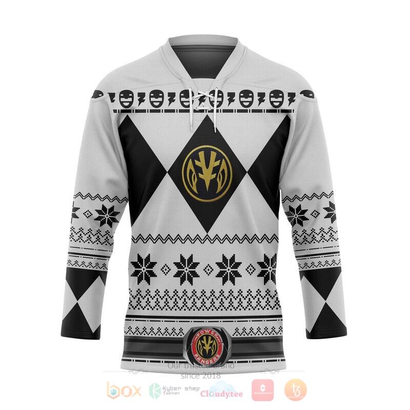 White MIGHTY MORPHIN Power Ranger Ugly Custom Hockey Jersey 7 White MIGHTY MORPHIN Power Ranger Ugly Custom Hockey Jersey