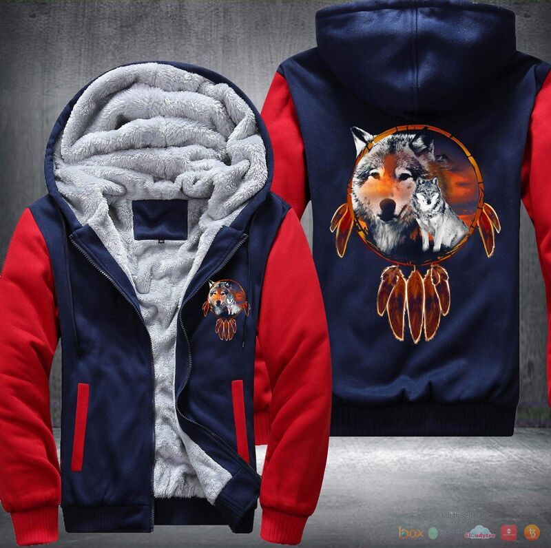 Wolf Natve American Fleece Hoodie Jacket 2 Wolf Natve American Fleece Hoodie Jacket 1